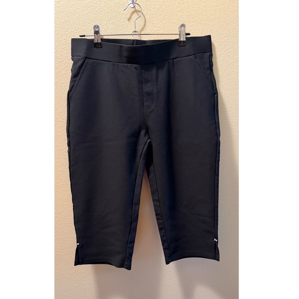 Ginasy Basic Collection Black Pull On Capri Pants Rhinestone Hem Women Size L